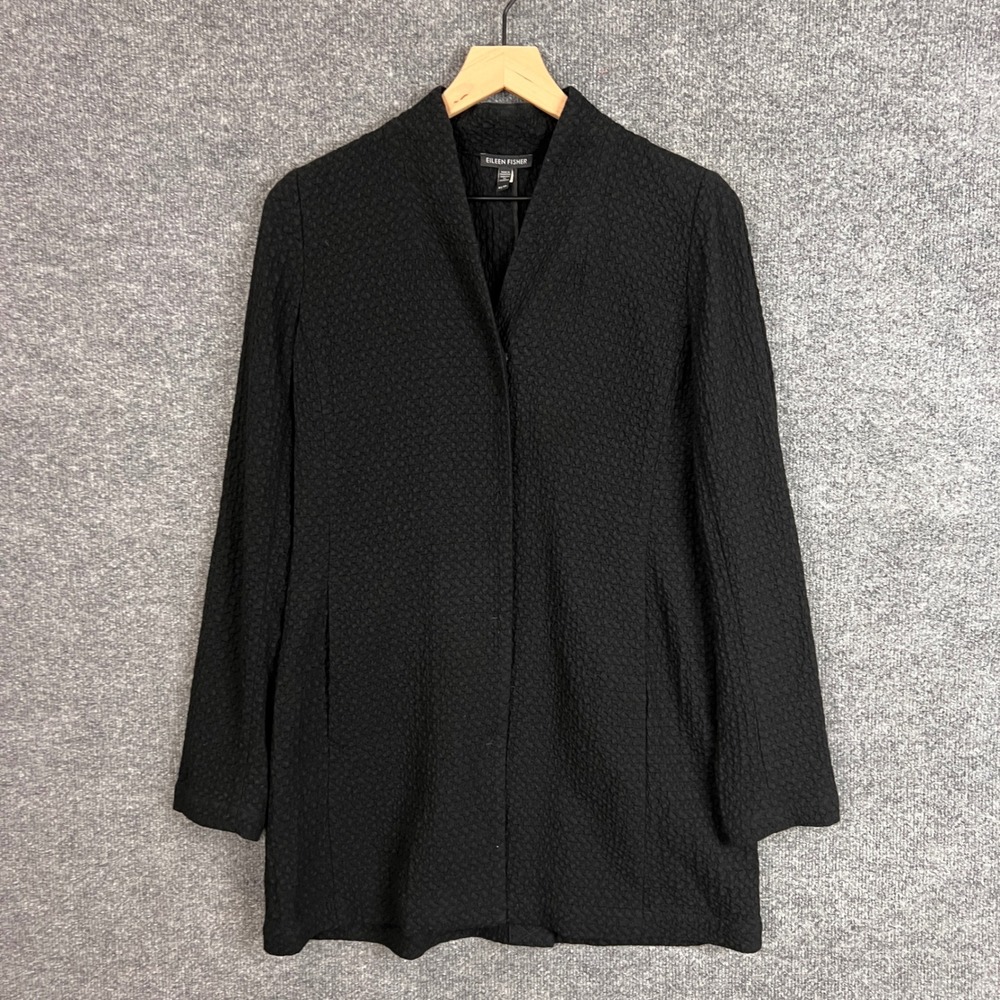 Eileen Fisher Black Textured Knit Cardigan Jacket XS Long Sleeve‎ Layering